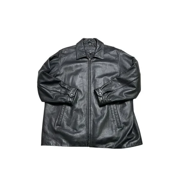 Vintage St. John’s Bay Men’s Genuine Black‎ Leather Motorcycle Jacket - XL